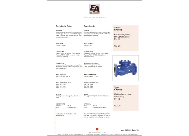HL961 A07 Non return valve   Data sheet DE EN